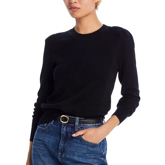Aqua Sweaters - Aqua Cashmere Black Puff Sleeve Crewneck Sweater Size S NWT